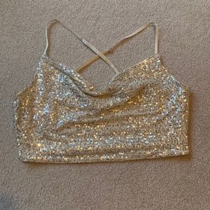 Gold Sparkly Cowl Neck Crop Top